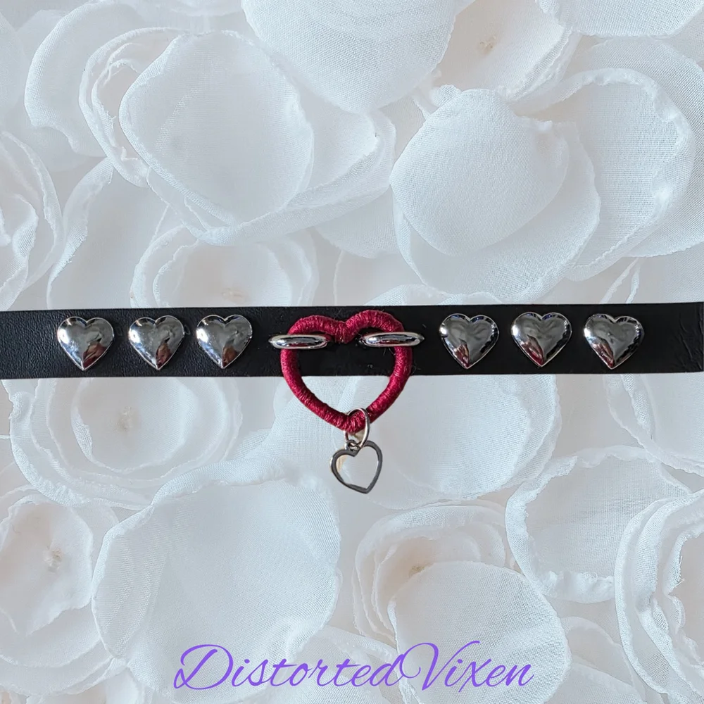 Gothic Heart Choker Necklace, Black Faux Leather Valentine Choker, Alternative